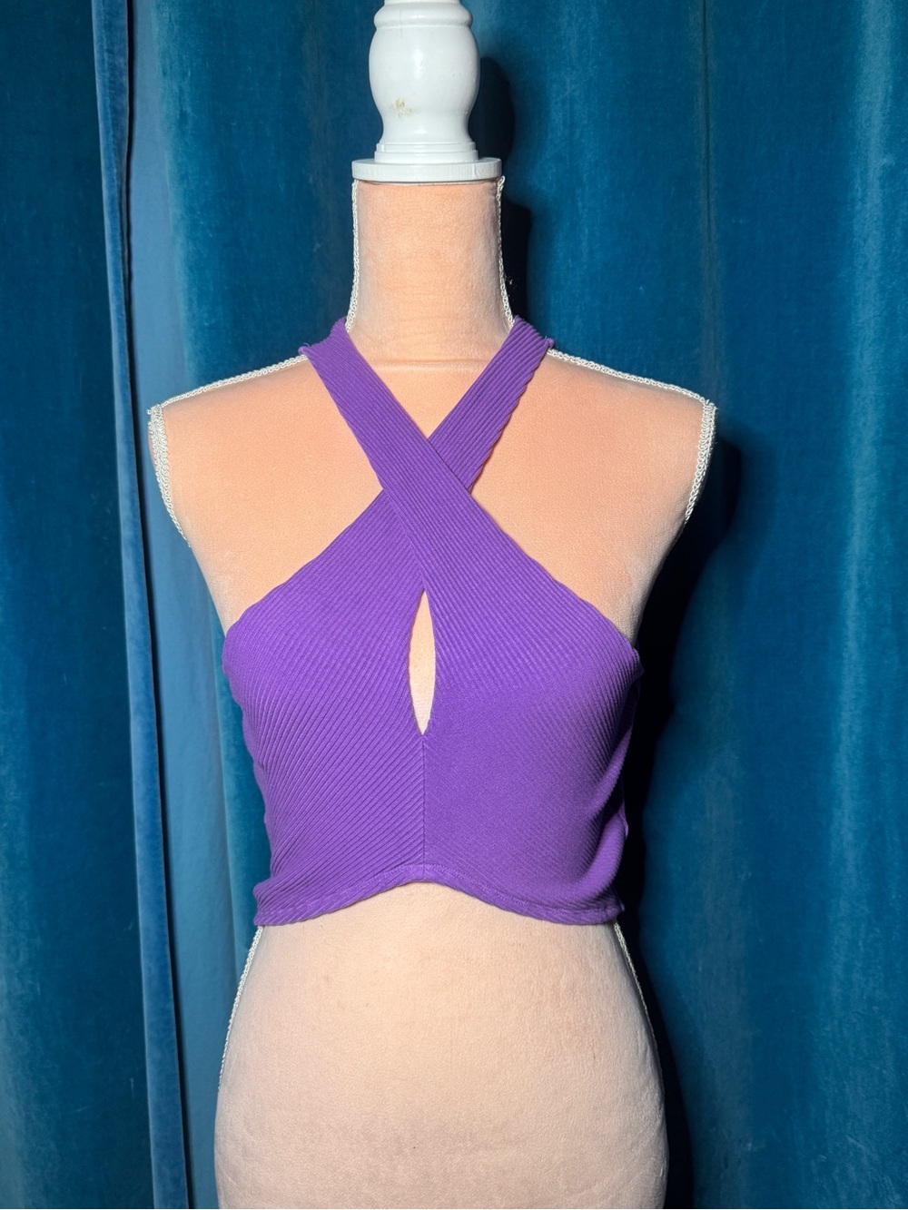 Purple Cross-Front Crop Top